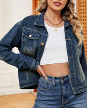 Load image into Gallery viewer, Vintage Gradient Lapel Wash Denim Jacket: DarkBlue / M