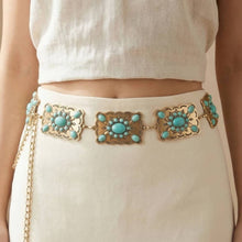 Load image into Gallery viewer, Western Mixed Turquoise Stud Rectangle Concho Chain Belt: G
