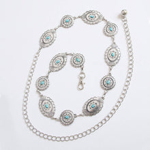 Load image into Gallery viewer, Vintage Turquoise Bohemian Metal Waist Chain: Oval / M
