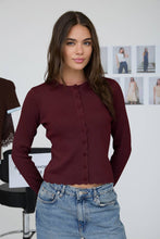 Load image into Gallery viewer, SCALLOPED BUTTON DETAIL LONG SLEEVE KNIT CARDIGAN : BLACK