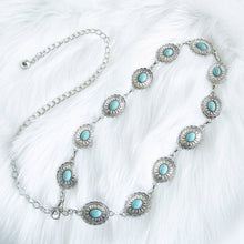 Load image into Gallery viewer, Vintage Turquoise Bohemian Metal Waist Chain: Flowers / M