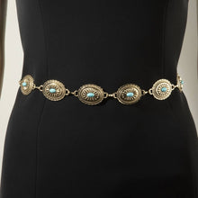 Load image into Gallery viewer, Oval Turquoise Concho Statement Chain Belt: S