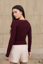 Load image into Gallery viewer, LACE TRIM BUTTON DETAIL LONG SLEEVE KNIT TOP : BLACK