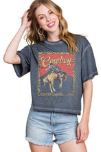 Load image into Gallery viewer, Cowboy Leopard Frame Graphic S/S Lunar Dye Faux Crop: BLACK / L