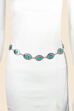 Load image into Gallery viewer, Floral Turquoise Concho Disc Chain Belt: G