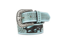 Load image into Gallery viewer, Turquoise Tooled Leather Western Belt Engraved ABB 38-1021