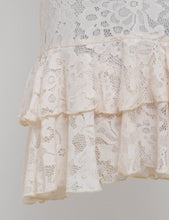 Load image into Gallery viewer, Ladies Lace Scalloped Trim V-Neck Tiered Ruffle Mini Dress: Ivory / L