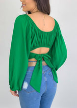 Load image into Gallery viewer, Crop Top Balloon Sleeve Straight-Neck Shirt: White / L