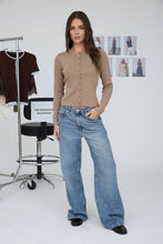 Load image into Gallery viewer, SCALLOPED BUTTON DETAIL LONG SLEEVE KNIT CARDIGAN : BROWN