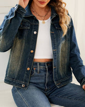 Load image into Gallery viewer, Vintage Gradient Lapel Wash Denim Jacket: DarkBlue / S