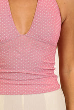 Load image into Gallery viewer, Polka Dot Mesh V-Neck Halter Top: Pink/White / M