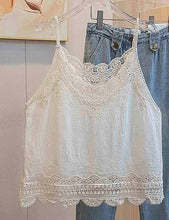Load image into Gallery viewer, Ladies V-Neck Lace Embroidery String Shoulder Cami Top: White / OS/SML
