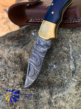 Load image into Gallery viewer, Blue Diamond Wood folding knife with Leather Sheath