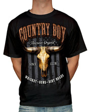 Load image into Gallery viewer, Country Boy® Men's Cotton Tee Whiskey Guns Dirt Roads: Black / LG