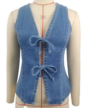 Load image into Gallery viewer, Basic Lace-Up Denim Vest: Blue / S