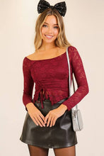 Load image into Gallery viewer, Romance Lace Drawstring Top 3: Burgundy / S