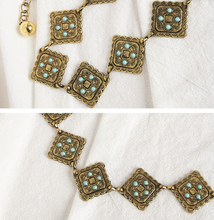 Load image into Gallery viewer, Vintage Turquoise Bohemian Metal Waist Chain: Oval / M