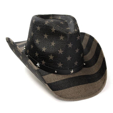 Load image into Gallery viewer, Black &amp; Gray Americana Straw Western Hat: L/XL