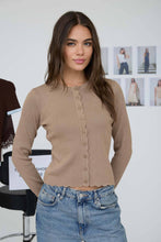 Load image into Gallery viewer, SCALLOPED BUTTON DETAIL LONG SLEEVE KNIT CARDIGAN : BROWN