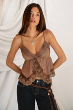 Load image into Gallery viewer, BRIELLE Babydoll Embroidered Mesh Lace Trim V-Neck Cami Top: CREAM / 3 SMALL • 2 MEDIUM • 1 LARGE