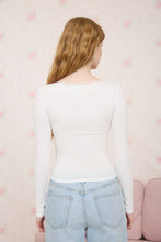 Load image into Gallery viewer, LACE TRIM BUTTON DETAIL LONG SLEEVE KNIT TOP : DARK BROWN