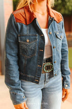 Load image into Gallery viewer, Denim Boot Stitch Brown Leather Yoke Jacket: M