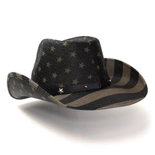 Load image into Gallery viewer, Black &amp; Gray Americana Straw Western Hat: L/XL