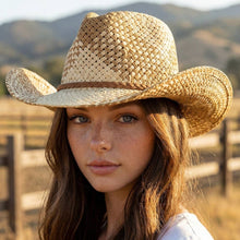 Load image into Gallery viewer, Two Tone Straw Braided Patches Cowboy Hat: IV