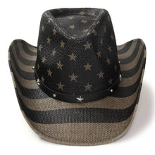 Load image into Gallery viewer, Black &amp; Gray Americana Straw Western Hat: L/XL