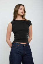 Load image into Gallery viewer, ASYMMETRIC BOAT NECK FITTED KNIT SWEATER TOP: BLACK