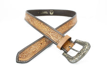 Load image into Gallery viewer, Tan Tooled Leather Floral Belt Unisex Western RMB 14-2502