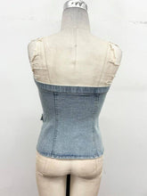 Load image into Gallery viewer, Strapless Button-Up Stretch Denim Corset Top: Light Denim / L