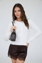 Load image into Gallery viewer, SCALLOPED BUTTON DETAIL LONG SLEEVE KNIT CARDIGAN : BLACK