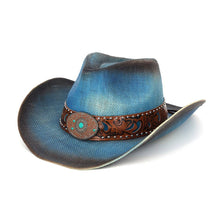 Load image into Gallery viewer, Floral Concho Band Two Tone Straw Cowboy Hat: TP