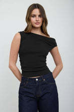 Load image into Gallery viewer, ASYMMETRIC BOAT NECK FITTED KNIT SWEATER TOP: BLACK