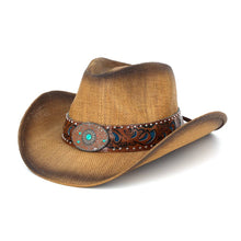 Load image into Gallery viewer, Floral Concho Band Two Tone Straw Cowboy Hat: BE
