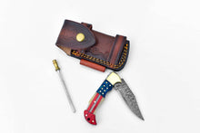 Load image into Gallery viewer, Damascus steel pocket knife Limited Run Titan Patriot TF-055