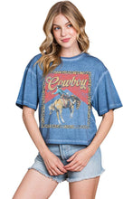 Load image into Gallery viewer, Cowboy Leopard Frame Graphic S/S Lunar Dye Faux Crop: BLACK / L