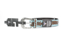 Load image into Gallery viewer, Turquoise Tooled Floral Belt Brown Accents ABB WST 09