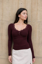 Load image into Gallery viewer, LACE TRIM BUTTON DETAIL LONG SLEEVE KNIT TOP : BLACK
