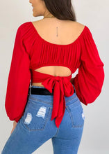 Load image into Gallery viewer, Crop Top Balloon Sleeve Straight-Neck Shirt: White / S