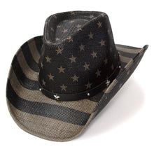 Load image into Gallery viewer, Black &amp; Gray Americana Straw Western Hat: L/XL