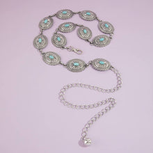 Load image into Gallery viewer, Oval Turquoise Concho Statement Chain Belt: S