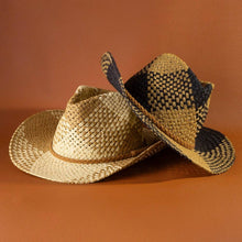 Load image into Gallery viewer, Two Tone Straw Braided Patches Cowboy Hat: IV