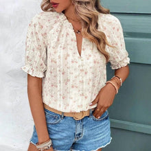 Load image into Gallery viewer, Ruffle floral blouse top: Begie / L