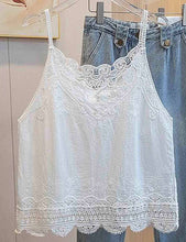 Load image into Gallery viewer, Ladies V-Neck Lace Embroidery String Shoulder Cami Top: White / OS/SML