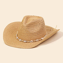 Load image into Gallery viewer, Cowrie Shell Straw Braided Cowboy Hat: IV