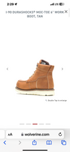 Load image into Gallery viewer, Wolverine Mens  I-90 Durashocks Soft Toe 6 Inch Work Boot Tan