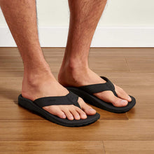 Load image into Gallery viewer, Olukai Mens Ohana Leather Waterproof Flip Flop Sandal  Black